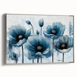 Framed canvas wall art showcasing an abstract design with dynamic strokes and lines in silver tones, perfect for modern home decor. Side view highlights the sleek frame and textured finish, enhancing any interior space.