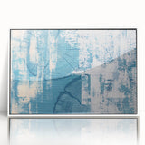 Framed wall art featuring an abstract design of colorful strokes and lines, set against a white background, perfect for modern home decor.