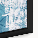 Close-up of an abstract wall art design featuring colorful strokes and lines in a modern framed canvas. The vibrant hues create a dynamic visual impact, ideal for contemporary decor.