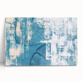 Abstract wall art design featuring dynamic strokes and lines in vibrant blue, orange, and yellow hues, ideal for modern home decor or gallery displays.