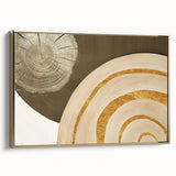 Framed canvas art piece showcasing an abstract design with gold strokes and lines, elegantly displayed from a side view, perfect for modern home decor.