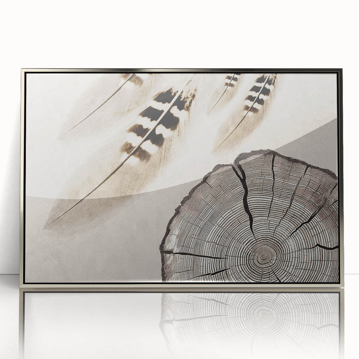 Framed abstract wall art featuring elegant strokes and lines in silver and white tones, designed to enhance modern interiors, displayed in a sleek frame.