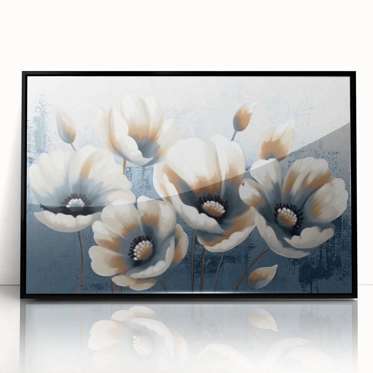 Framed acrylic wall art featuring an abstract design of colorful strokes and lines against a black background, ideal for modern home decor and artistic interiors.