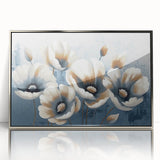 Framed wall art featuring an abstract design of colorful strokes and lines in a modern style, highlighted by a sleek silver frame, perfect for contemporary decor.