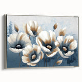 Framed wall art piece showcasing an abstract design with strokes and lines in muted colors, featuring a silver frame that enhances modern decor aesthetics.