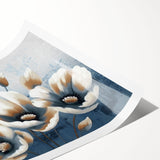 Abstract wall art print showcasing vibrant strokes and lines in various shades of blue, orange, and yellow, ideal for modern home decoration. The artwork adds a contemporary touch to any living space, emphasizing creativity and color.