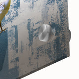 Close-up of an abstract wall art piece showcasing vibrant strokes and lines in bold colors, set against a sleek acrylic glass background, ideal for modern decor.