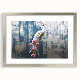 Abstract wall art featuring dynamic strokes and lines in a modern design, framed with a sleek silver mat, perfect for contemporary home decor.