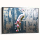 Framed canvas artwork showcasing an abstract design of colorful strokes and lines, featuring a sleek black frame, ideal for modern decor in living spaces.