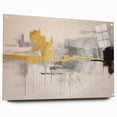 Abstract wall art featuring colorful strokes and lines on acrylic glass, displayed from a side view with decorative pins, perfect for modern interior decor.