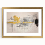 Abstract strokes and lines design wall art in a gold frame with mat, showcasing modern elegance and artistic flair, ideal for contemporary home decor.
