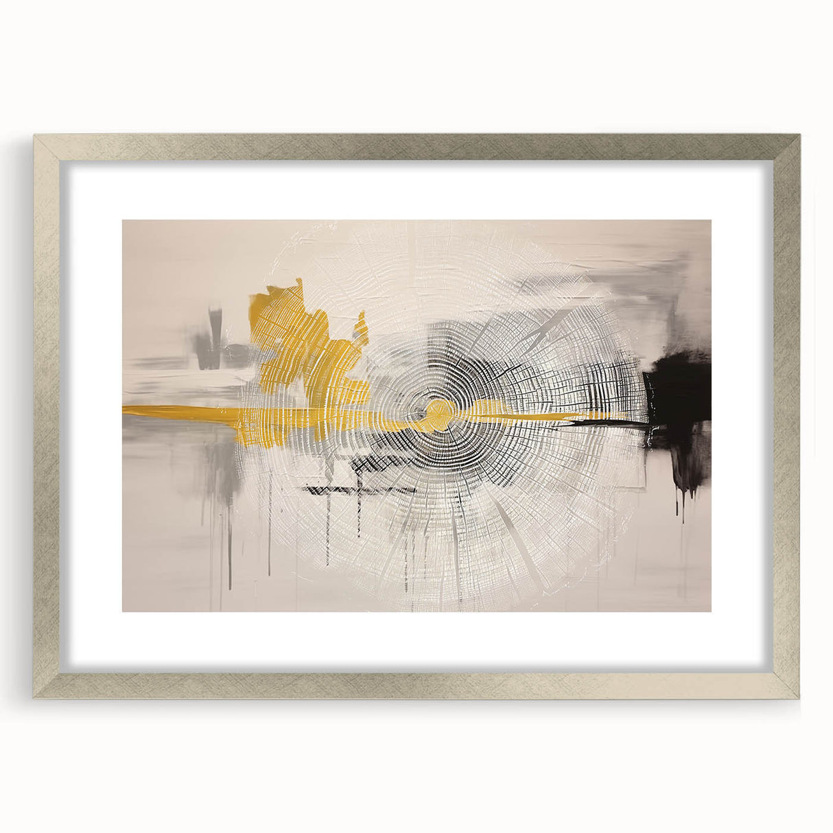 Abstract strokes and lines design framed wall art in a sleek silver frame, showcasing a modern aesthetic with a matte finish, perfect for contemporary decor.