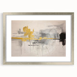 Abstract strokes and lines design framed wall art in a sleek silver frame, showcasing a modern aesthetic with a matte finish, perfect for contemporary decor.