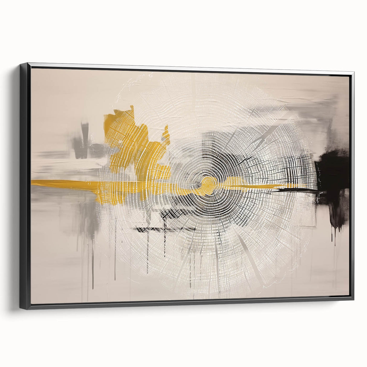 Framed wall art piece showcasing an abstract design of colorful strokes and lines on a textured canvas, viewed from the side. Perfect for modern home decor.