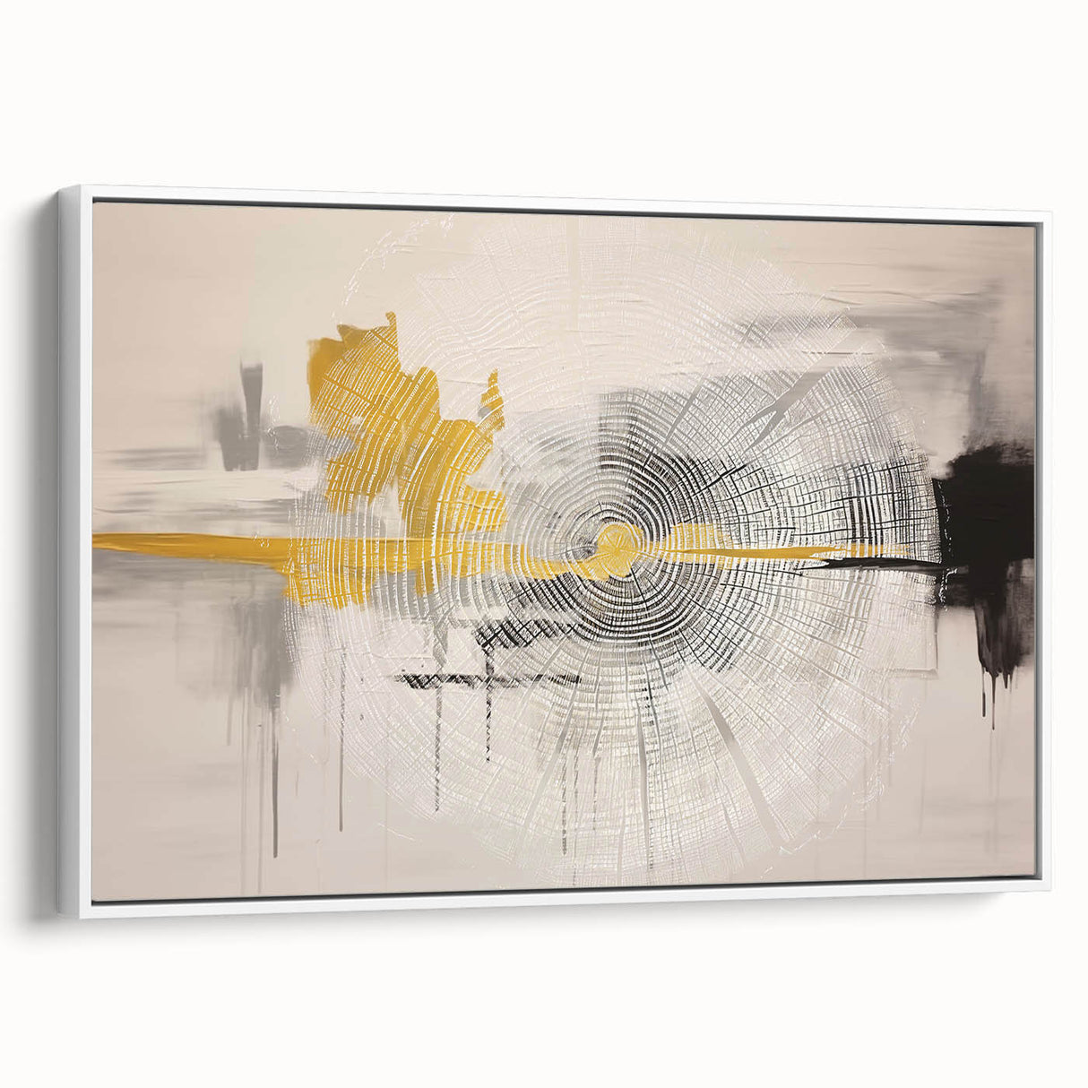Framed canvas wall art featuring an abstract design with colorful strokes and lines, set against a white background, showcasing a modern aesthetic ideal for contemporary decor.