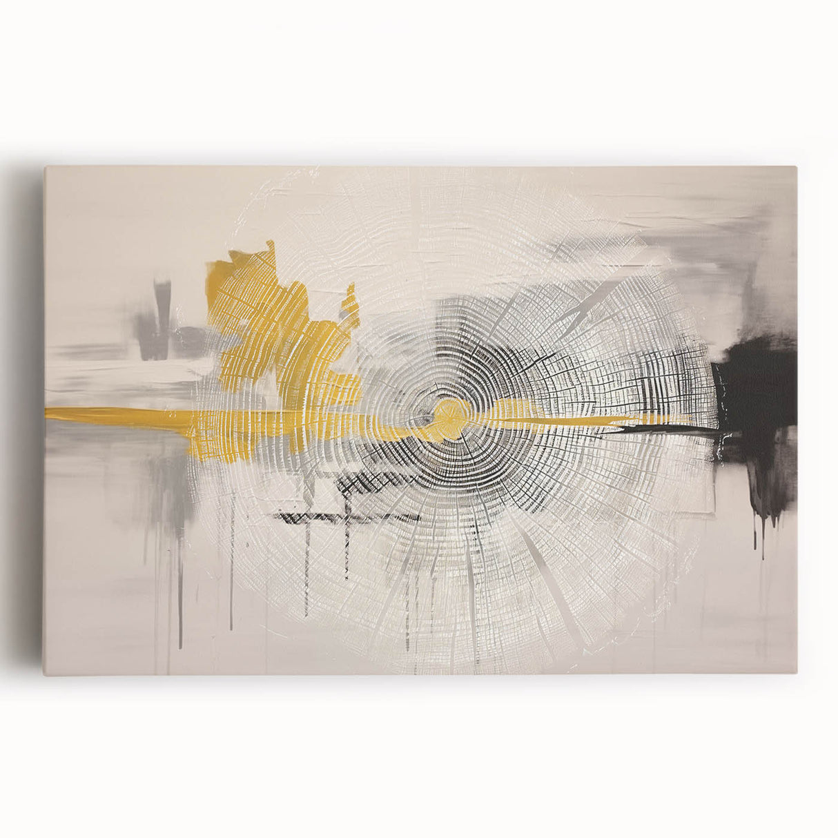 Abstract canvas wall art showcasing vibrant strokes and lines in shades of blue, orange, and gold, adding a modern touch to any decor. Perfect for stylish home or office spaces.