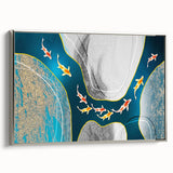 Framed wall art showcasing an abstract design of colorful strokes and lines, elegantly displayed with a silver frame, perfect for modern home decor.