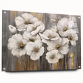 Abstract strokes and lines create a modern wall art design, featuring vibrant colors on acrylic glass, displayed from a side view with pins for hanging, perfect for contemporary decor.
