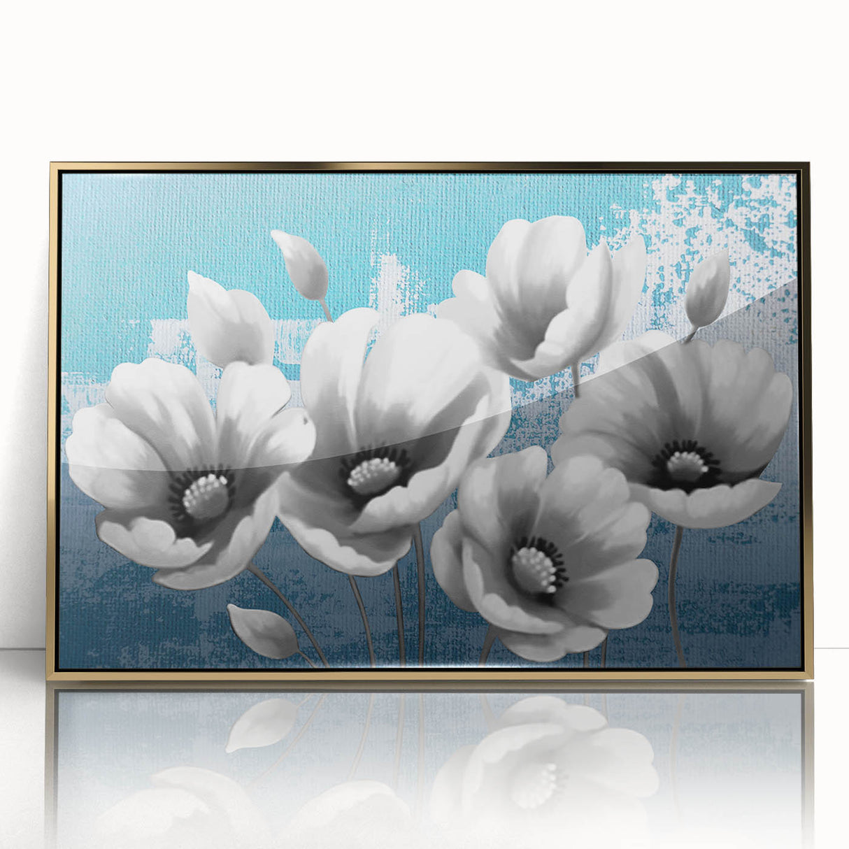 Framed acrylic wall art featuring an abstract design of gold strokes and lines, showcasing a modern aesthetic perfect for contemporary home decor.