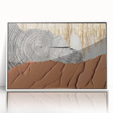 Framed acrylic wall art displaying an abstract design with colorful strokes and lines, featuring a modern aesthetic suitable for contemporary home decor.