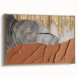 Framed canvas wall art showcasing an abstract design of gold strokes and lines, adding a modern touch to interior decor. Ideal for stylish home or office settings.