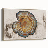 Framed wall art showcasing an abstract design with gold strokes and lines on a textured canvas, perfect for modern home decor, adding elegance and style.