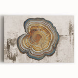 Abstract strokes and lines design on stretched canvas wall art, showcasing vibrant colors of blue, orange, and gold, ideal for modern home decor.