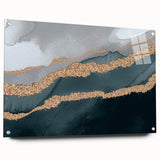 Abstract wall art design showcasing colorful strokes and lines in an acrylic glass frame, elegantly displayed with pins, perfect for modern home decor.