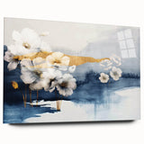 Abstract wall art featuring vibrant strokes and lines in a fluid design, displayed behind acrylic glass, showcasing a modern aesthetic for home decor.