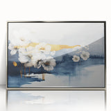 Framed wall art featuring an abstract design of colorful strokes and lines, with a sleek silver frame and modern aesthetic, perfect for contemporary decor.