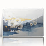 Framed acrylic wall art showcasing an abstract design of colorful strokes and lines against a white background, ideal for modern home decor.