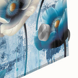 Abstract wall art featuring vibrant strokes and lines in shades of blue, orange, and yellow, creating a dynamic visual effect ideal for modern decor.