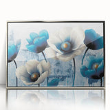 Framed wall art featuring an abstract design of colorful strokes and lines in a silver frame, perfect for modern decor and enhancing interior aesthetics.