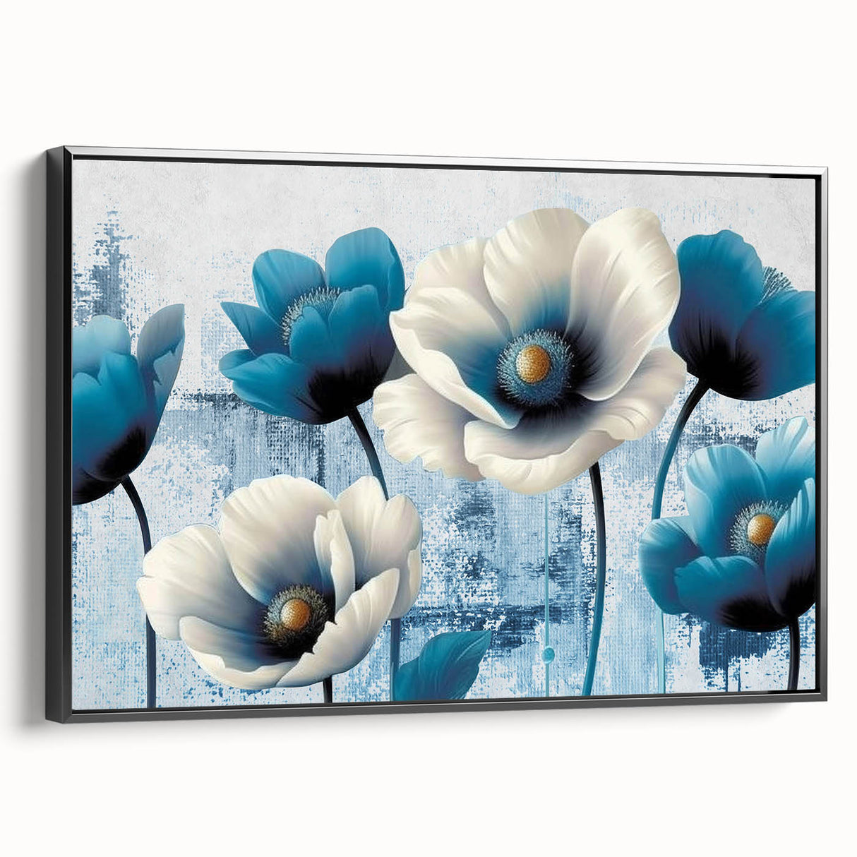 Framed canvas wall art showcasing an abstract design with bold strokes and lines in black, ideal for modern decor. The side view highlights its sleek edges, perfect for enhancing any living space.