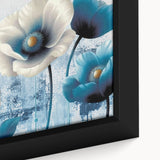 Abstract wall art featuring a close-up of vibrant strokes and lines in shades of blue, yellow, and orange, framed elegantly for modern decor. Perfect for enhancing contemporary spaces.