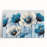 Abstract wall art canvas featuring vibrant strokes and lines in shades of blue, orange, and yellow, ideal for modern home decor. Perfect for enhancing artistic spaces.