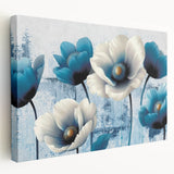 Stretched canvas wall art showcasing an abstract design of colorful strokes and lines, ideal for modern decor, displayed in a side view to highlight its depth and texture.