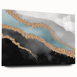 Abstract wall art design showcasing a vibrant composition of colorful strokes and lines, presented in an acrylic glass frame, highlighting contemporary artistic style.