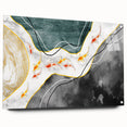 Acrylic glass wall art showcasing modern abstract strokes and lines design in vibrant colors, elegantly displayed with pins for a contemporary aesthetic. Ideal for enhancing any interior space with artistic flair.