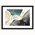 Abstract wall art featuring dynamic strokes and lines in a striking black frame with matting, showcasing modern artistic design ideal for contemporary decor.