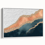 Framed canvas wall art featuring an abstract design with colorful strokes and lines, set against a white background, ideal for modern home decor.