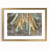 Abstract wall art featuring dynamic strokes and lines in bold colors, framed with a gold mat, showcasing a modern aesthetic perfect for contemporary decor.