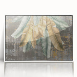 Framed acrylic wall art featuring an abstract design of colorful strokes and lines on a white background, perfect for modern home decor.