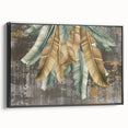 Framed canvas wall art displaying an abstract design of colorful strokes and lines, featuring a sleek black frame and a side view perspective, ideal for modern decor.