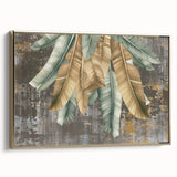 Framed canvas wall art showcasing an abstract design of gold strokes and lines, adding a modern touch to home decor. Ideal for contemporary interiors, this piece enhances any space with its elegant and stylish appeal.