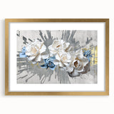 Abstract wall art featuring intricate strokes and lines in a modern design, framed with a gold mat, ideal for contemporary home decor.