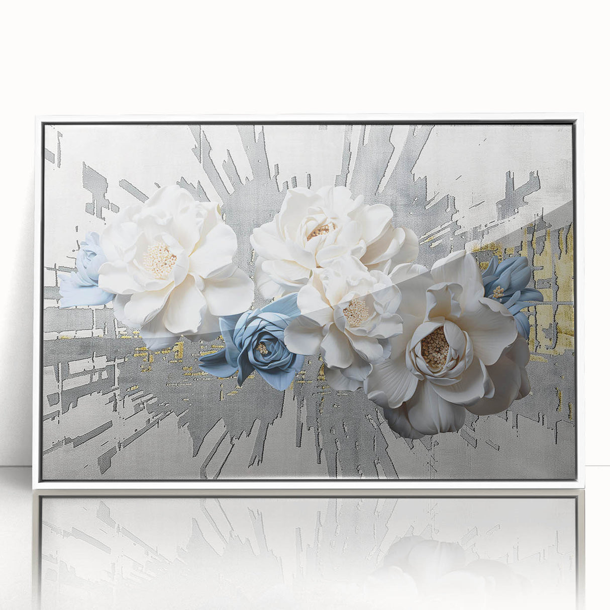 Framed wall art showcasing an abstract design with colorful strokes and lines, set against a white background, perfect for modern home decor. Ideal for adding a contemporary touch to living spaces.