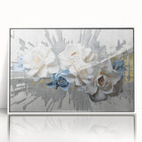 Framed wall art showcasing an abstract design with colorful strokes and lines, set against a white background, perfect for modern home decor. Ideal for adding a contemporary touch to living spaces.