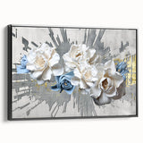Framed wall art showcasing an abstract design of colorful strokes and lines, set against a black background, viewed from the side. Ideal for modern decor.