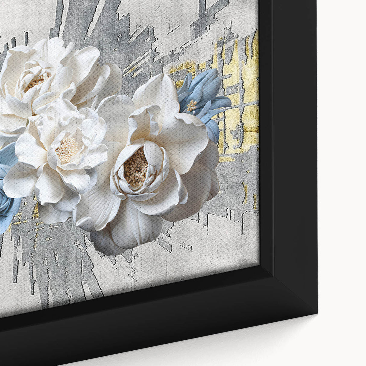 Framed canvas artwork showcasing a vibrant abstract design with colorful strokes and lines, perfect for modern home decor. Close-up reveals texture and detail, enhancing visual appeal.